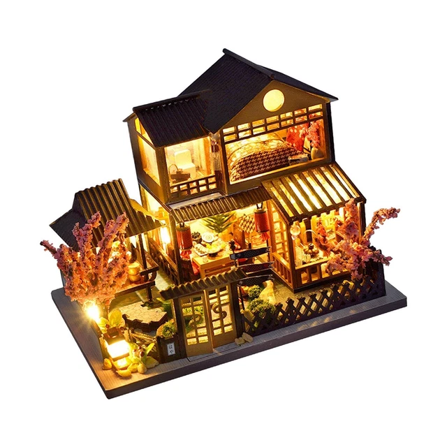 DIY Dollhouse Puzzle Toys Miniature Unfinished with LED Light with Furniture