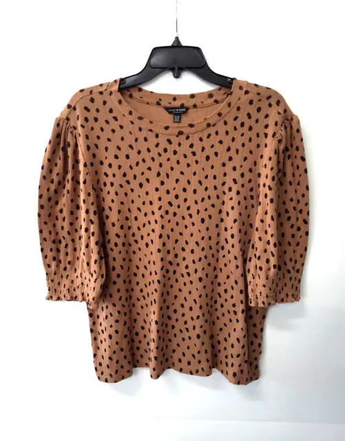 Lucky Brand Women's Size XL Pullover top Short Sleeves Brown Polka Dots