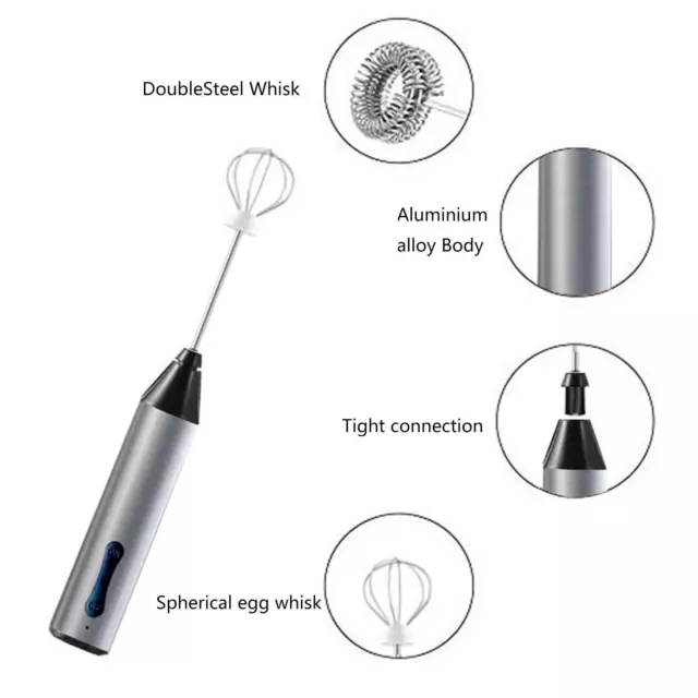 Milk Frother Egg Beater with 3 Stainless Whisks Whisk Coffee for Cappuccino