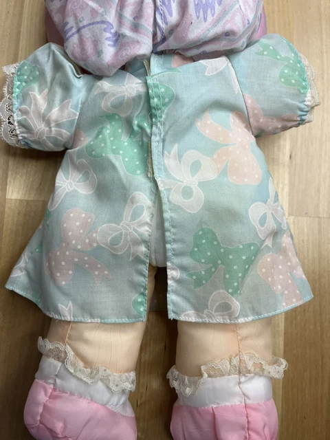 Vintage Fisher Price Puffalump Kids Plush Stuffed Doll Blue Ribbon Dress Bonnet 9