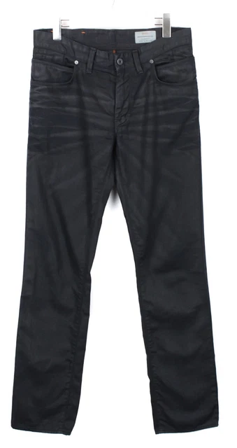 Hugo Boss Slim Fit Jeans Uomo W33/L34 Baffi Cerato Look Zip Nero Casual