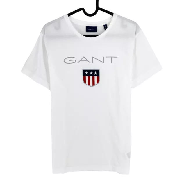 GANT Hommes Blanc Rétro Bouclier Ras Cou Manches Courtes T Shirt TAILLE S