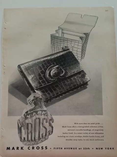 1946 Mark Cross women's crocodile handbag purse vintage fashion ad