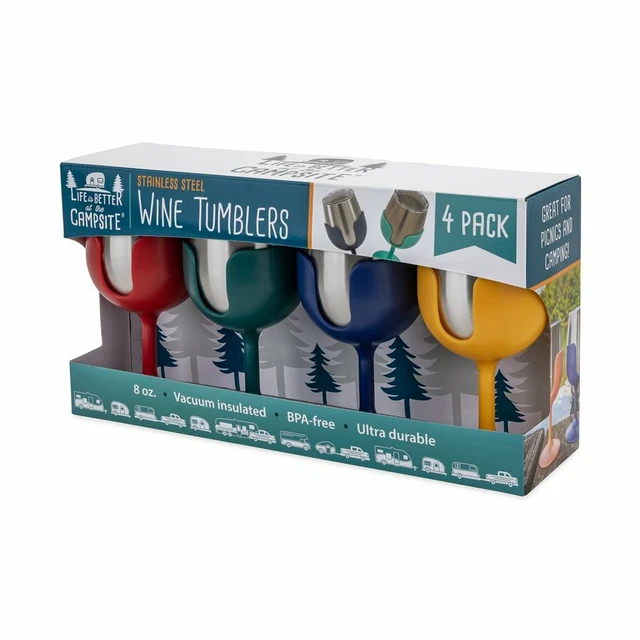 WINE TUMBLERS W/ LIDS & REMOVEABLE STEMS- 4 PK (Camco 53465)