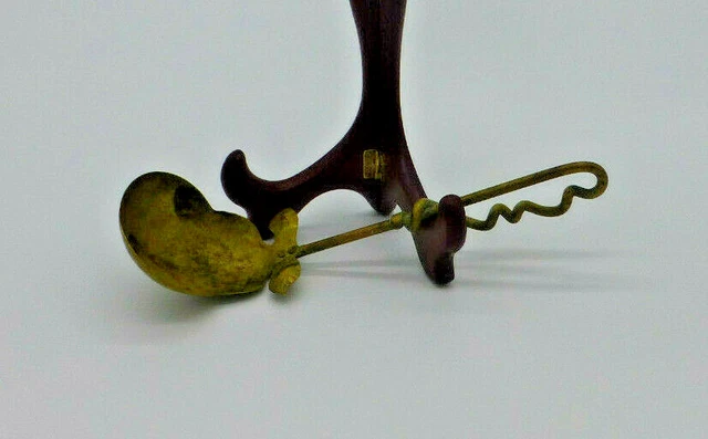 Antique 19th C HAND Hammered & Forged Brass Figural Pear Sauce / Gravy LADLE EUC