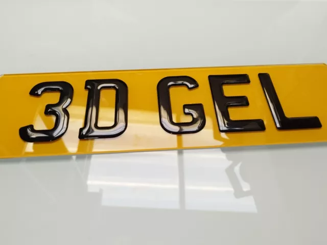 PAIR of 3D Gloss Black Domed Resin Raised Gel Reg Car Number Plates Show Plate