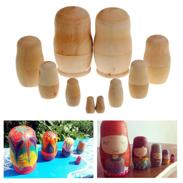 2* 5tlg Unbemalte Matroschka Holz Matruschka Babuschka Matrjoschka DIY Geschenk