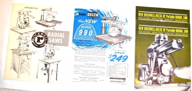 1960's ROCKWELL RADIAL ARM SAW CATALOG . R-65 & 3 RADIAL SAW FLYERS #RR27