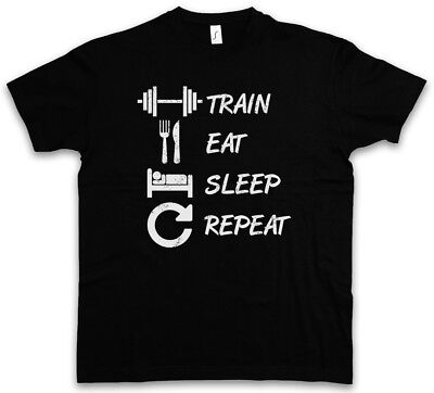 TRENO EAT SLEEP ripetere t-shirt riccioli Hard NO PAIN NO GAIN Divertimento Muscolo gainz Divertente