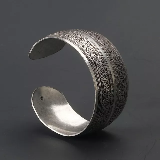 Elegant And Luxury Tibet Silver Carved Spiral Flower Wide Open Cuff Bracelet