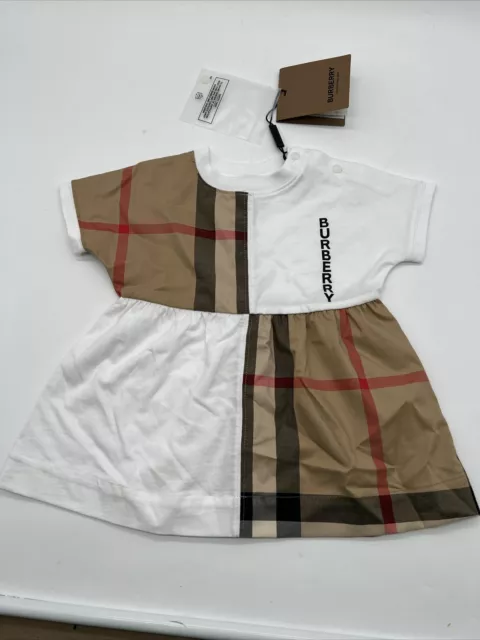 Burberry Baby Dress White Beige Size 3m With Tags