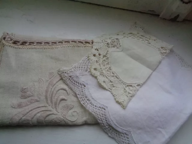 3 Vintage French Handmade Doilies  One Centre Piece  two lace doilies.