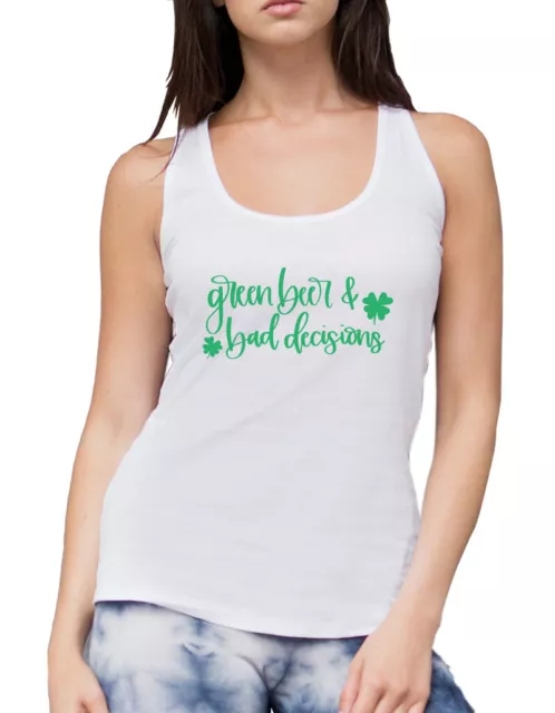 Green Beer Bad Decisions St Patrick's Day Womens Vest Tank Top Irish St Paddy's