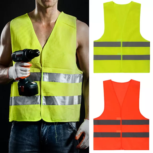Hi Vis Vest Yellow Orange High Viz Visibility Waistcoat Safety Work Reflective #