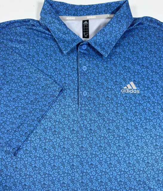 NWT Adidas Men Polo Golf Collared Shirt  Real Blue M L XL Logo Floral R2