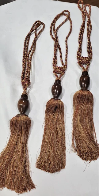 Set of 3 VTG Luxury Window Curtain Drapes Twisted Rope Tassel Large 33” TiebacK