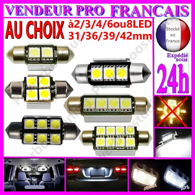 Ampoule Navette Lampe A Led Smd C5W Anti Erreur Feu Xenon 31 36 39 42Mm Blanche