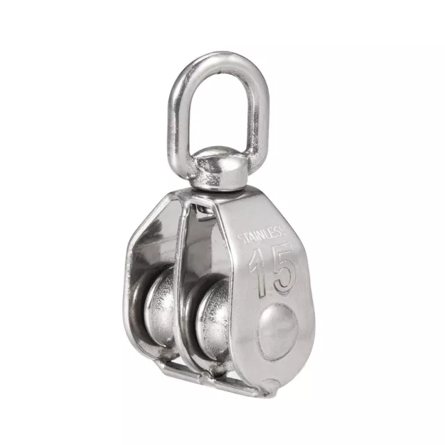 M15 Lifting Crane Swivel Hook Double Pulley Block Wire Wheel 304 Stainless Steel