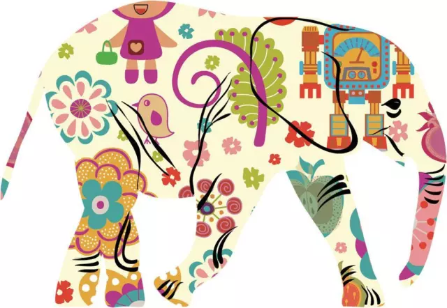 HAPPY ELEPHANT Nursery Flowers Decal Die-Cut Wall STICKER Home Decor Art Mural