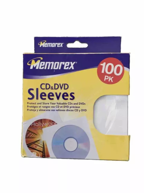 Memorex CD & DVD Sleeves 100pk White W/ Clear Circle Front Store Protect Share