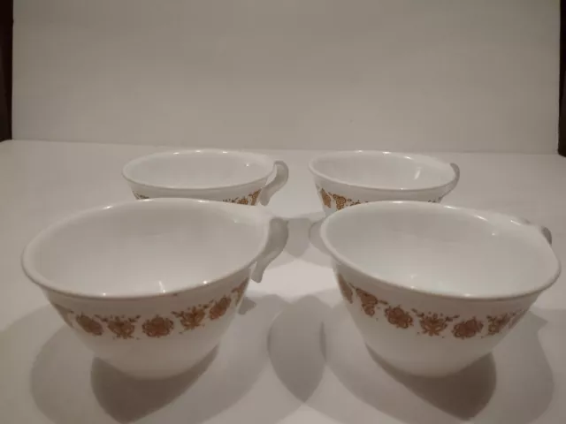 Vintage Set 4 Corelle Gold Butterfly Hook Handle Coffee Tea Cups Corning Living