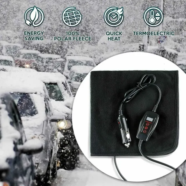 Car Electric Mini Heated Travel Blanket Black Fleece 12V Warming seat Pad 2