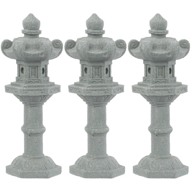 Set 3 Mini Zen Garden Desk Micro Landscape Stone Lamp Pavilion
