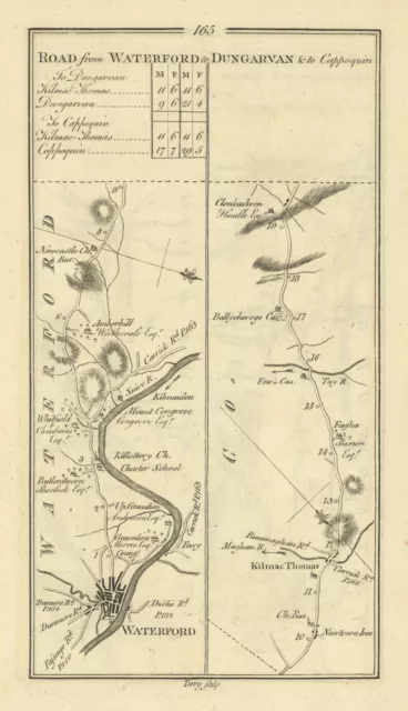 #165 Waterford to Dungarvan & Cappoquin. Kilmacthomas. TAYLOR/SKINNER 1778 map