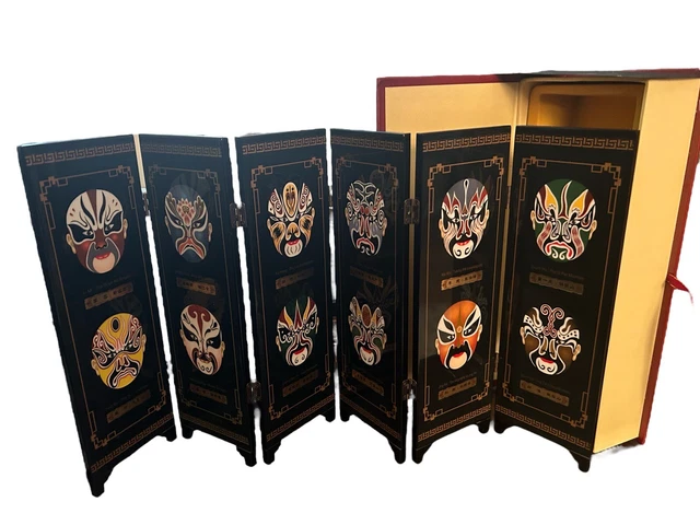 Chinese Kabuki Mask Peking Opera mini folding screen decor item