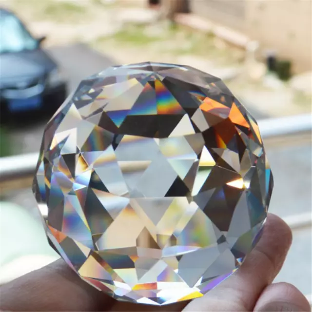 Feng Shui Clear Cut Crystal Sphere Faceted Gazing Ball Prisms Suncatcher Decor