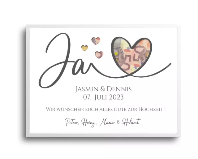 Geldgeschenk zur Hochzeit Hochzeitsgeschenk personalisiert u.a. mit Bilderrahmen