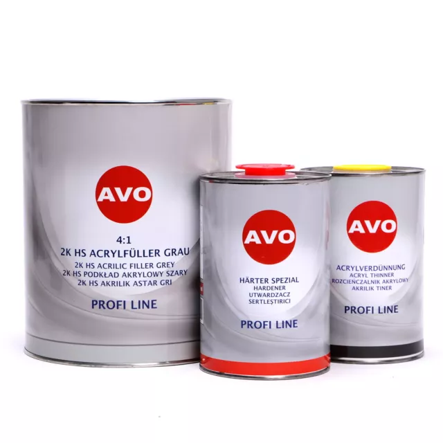 AVO 2K HS 4:1 Grundier Füller Filler grau 6 Liter Set Härter Verdünnung A020240S