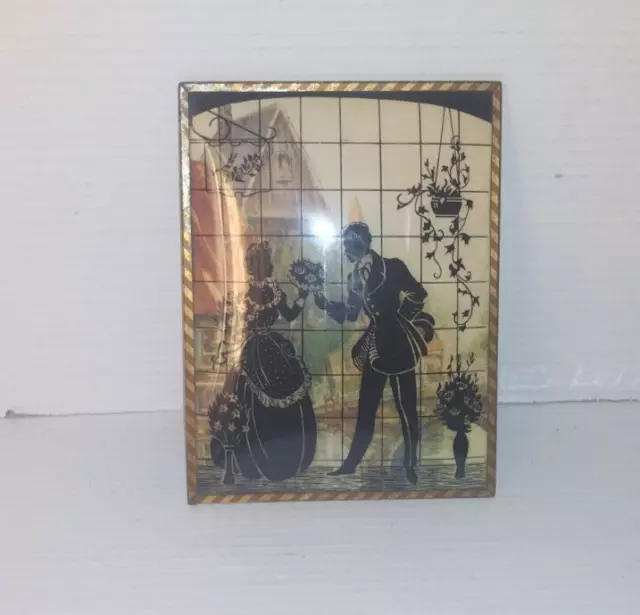 Vintage Reverse Painted Silhouette Convex Glass Courting Victorian 6" X 8"