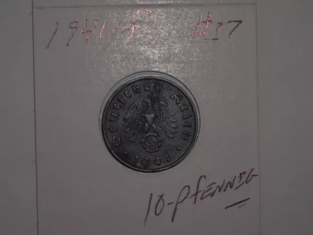 German Coin Lot #37 1941-F Third Reich 10 Reichspfennig Germany Ww2 Coin