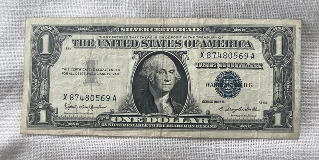 Error 1957One Dollar Blue Seal Series B Note Silver Certificate Old US Bill $1