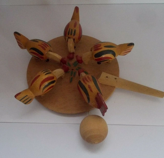 Jouet à Tirer En Bois Vintage - Personnage Et Manège Tournant - France