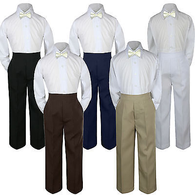 3pc Boys Baby Toddler Kids Ivory Off White Bow Tie Formal Pants Set Suit S-7