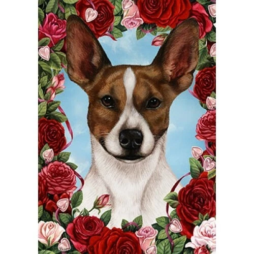 Roses Garden Flag - Brown and White Rat Terrier 191301
