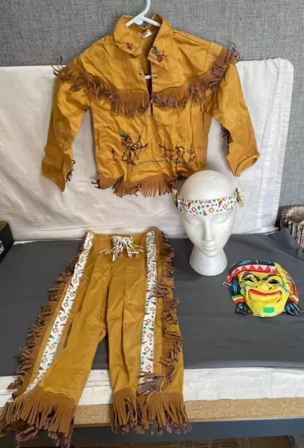 Vtg 1950s Walls of Texas Sanfordized cotton Child kids INDIAN COSTUME sz 6x 7