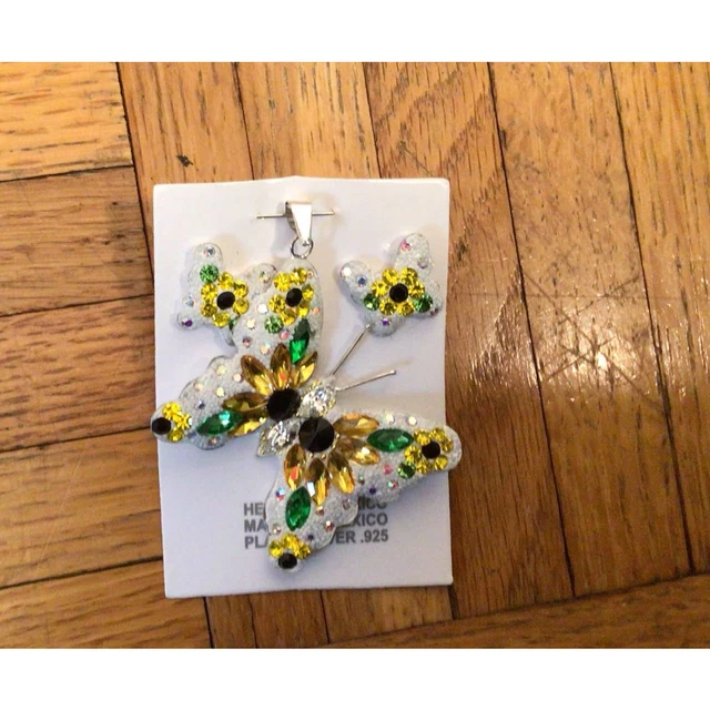 NWT Handmade 3 piece Silver Butterfly crystal set.