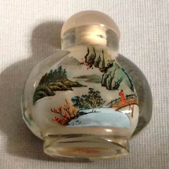 ~ Vintage Inside Reverse Painted Chinese Snuff Bottle Glass - Landscape Design