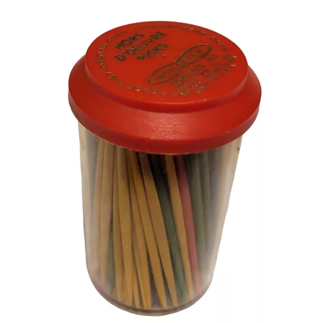 Vtg World's Fair Hors D'oeuvre Picks Plastic Canister Jar Toothpicks Cocktail