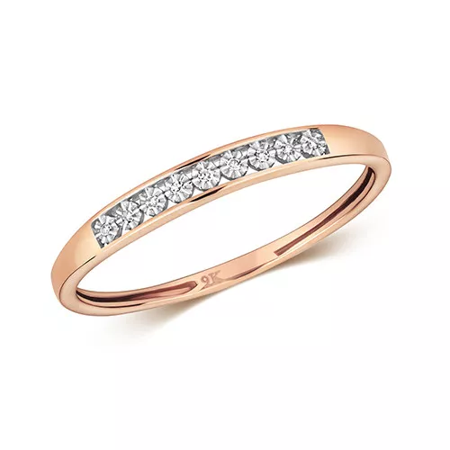 9CT ROSE GOLD Diamond Half Eternity Ring with Illusion Setting £165.00 ...