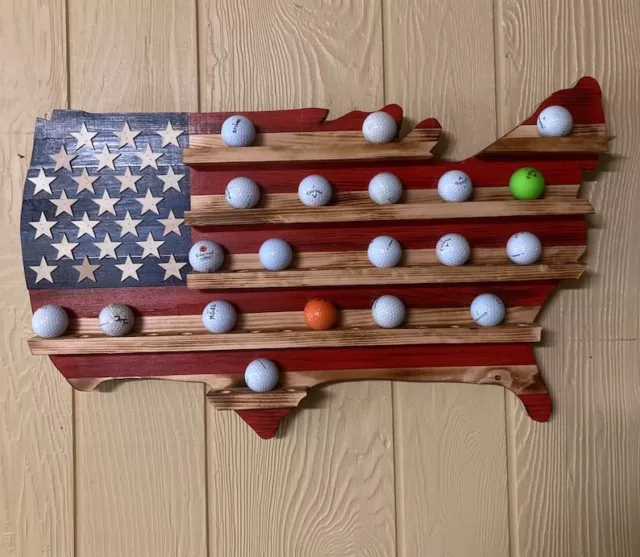 Rustique Américain USA Drapeau Golf Balle Présentation, en Bois Naturel Support,