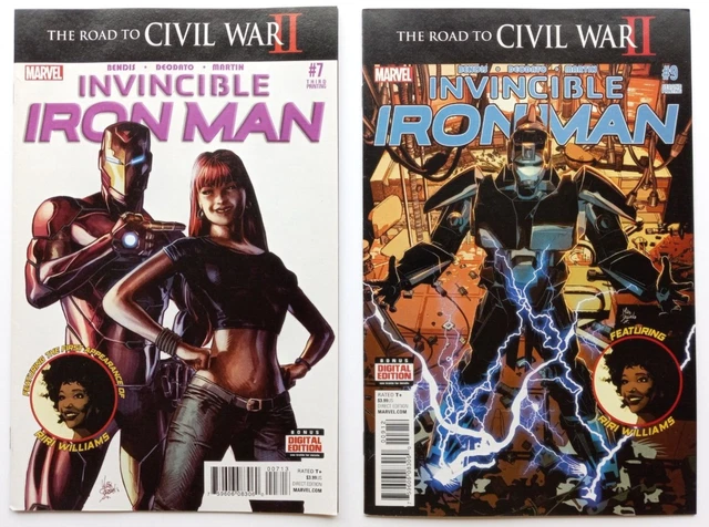 INVINCIBLE IRON MAN #7 (3rd print) & #9 (2nd print) 2016 -1st App Riri Williams!