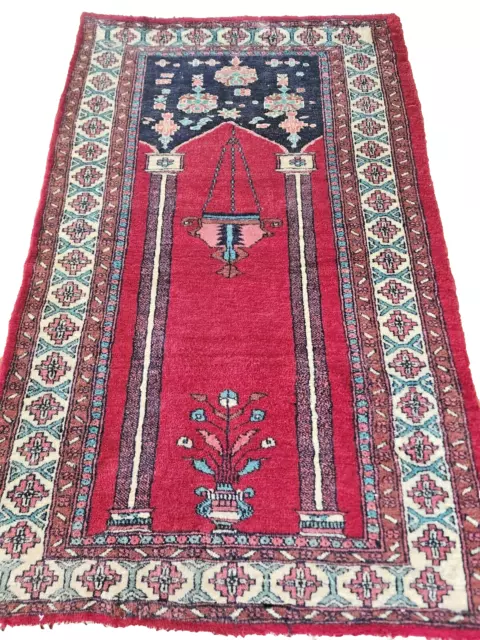 Vintage/Antique Handmade Turkoman Traditional Prayer Area Rug Wool - 4'1" x 2'6"