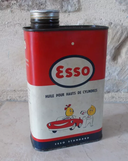 Antique ESSO Upper Motor Lubricant Oil can auto vintage France white red