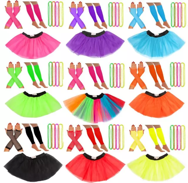 Neon 80s fancy Dress Outfit Ladies Tutu 80s Neon Accessories Leg Warmers Gloves