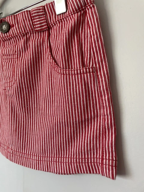 Jojo Maman Bebe Girls Age 2-3 Years Skirt Red Candy Stripe Yacht Pocket Detail 2