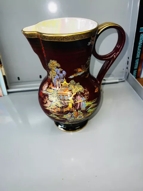 Vintage Crown Devon Fieldings Red Lustre Jug with Japanese Decoration.